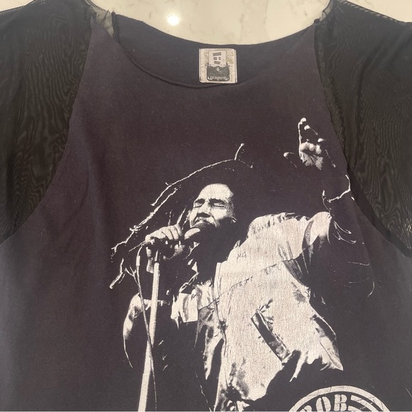 Gently worn Furst Of A Kind black and mesh sleeve Bob Marley tshirt - Picture 12 of 14
